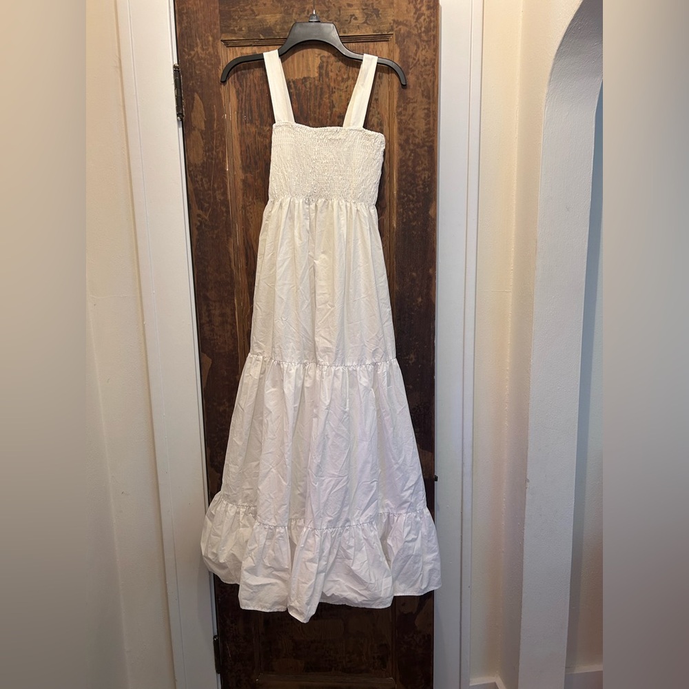 White Cotton Smocked Zara Midi Dress - Picture 1 of 4